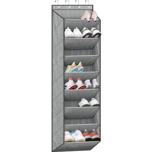 SLEEPING LAMB Over The Door Shoe Organizer for Closet with Large Deep Pockets, Narrow Shoe Rack for Door Hanging Boots Storage, Grey (64.5'')