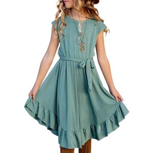 blibean Girls Summer Dresses Shorts Sleeve Kids Casual Dress (Green, S)