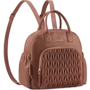LOVEVOOK Diaper Bag Backpack, Mini Leather Diaper Backpack, Quilted Stylish Waterproof Baby Diaper Bags with Insulated Pockets for Mom Women Brown, 15L