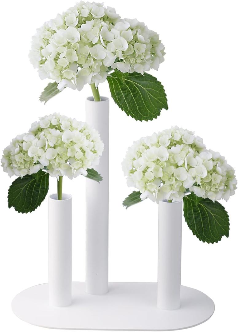 Exquisite Table Stem Vase, Stainless Steel, White, Modern Metal Tube Bud Vase for Weddings & Home Decor