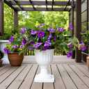 Artificial Fake Flowers Plants for Outdoor, 2PCS Faux Morning Glory Look Real Silk Flowers for Outside, Faux Petunias Flower UV Resistant No Fade Floral for Home Garden Balcony Yard Porch Decor (Purple White)