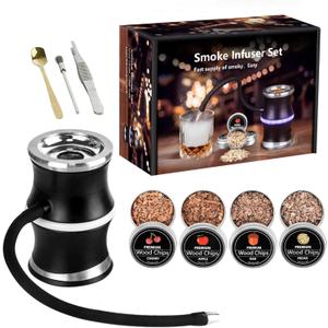 Electric Whiskey Smoker Kit,Rechargeable Cocktail Smoker Kit with 3 Light Modes,Bourbon Smoker Kit,4Wood Chips,Birthday/Christmas Gifts for Men,Dad,Husband