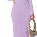 RAISECOM Womens Ribbed Knit Maxi Dresses Long Sleeve V Neck Casual Sweater Dress Bodycon Midi Dress (Purple), XL