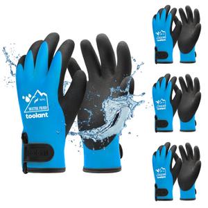 Toolant 100% Waterproof Gloves Bulk Pack, 3 Pairs, Winter Work Gloves for Extreme Cold, Touchsreen, Warm Gloves for Freezer, Fishing and Gardening, with Grip, Blue, X-Large