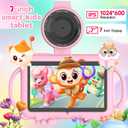 PEICHENG Tablet for Kids 7Inch IPS Display, (3+5GB) RAM+32GB ROM+1TB Expand, Shockproof Case with Handles, Parental Control, Educational Entertainment Apps, Dual Cameras (90 Rotatable Lens), Pink