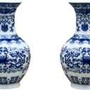 Set of Two Blue and White Porcelain Wall Vases for FlowersHandmade Chinoiserie Ceramic Wall Mounted Flower Vase, Decorative Hanging Vases for Living Room, Bookshelf & Indoor Dcor (Shape 2)