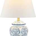 JONATHAN Y 22.25" Blue/White Chinoiserie Ceramic Urn Table Lamp, Traditional Classic Nightstand Lamp for Living Room Bedroom, White Linen Shade, LED Bulb Included JYL3085A