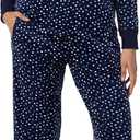 Nautica Pajamas for Women Set, Long Sleeve Henley Pajama Shirt & Pants, Warm Winter Fleece Sleepwear Lounge PJ Sets for Women (Blue, M)