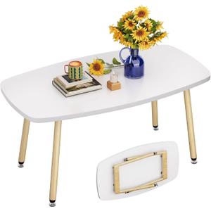 WOHOMO Folding Coffee Table 39.3'' White Coffee Tables for Living Room Portable Simple Modern Rectangular Center Table for Small Spaces, No Assembly, White, 39.3IN