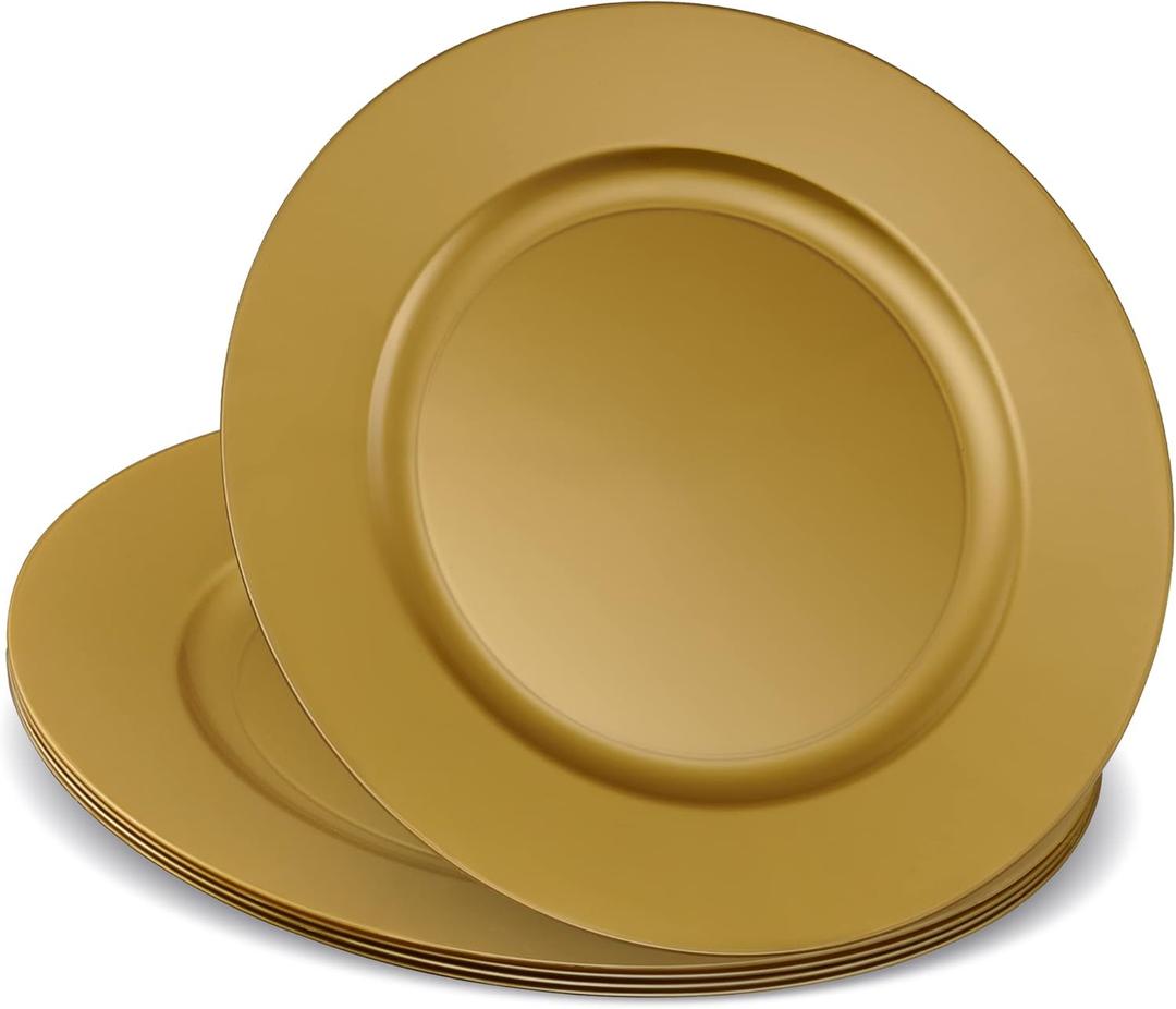 13'' Party Chargers Large Plates & Platters Great for Elegant Party's Weddings Tableware Great for Serving dish Gold, Pack of 12