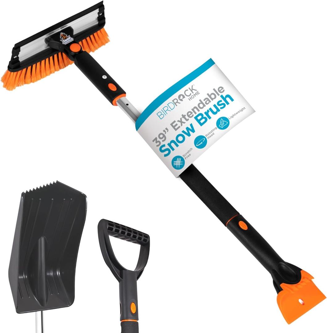 39" Extendable Snow Brush with Squeegee, Ice Scraper & Snow Shovel | Foam Grip | Auto Snow Brush | Auto Ice Scraper | Car Truck SUV (39 Inch (Pack of 1))