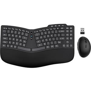 Ergonomic Wireless Keyboard Mouse Combo, Bluetooth/2.4G Split Design Keyboard with Palm Rest and 3 Levels DPI Adjustable Wireless Vertical Mouse, Multi-Device, Rechargeable, for Windows/MacBlack