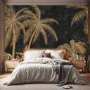 YIHWM -Gold Palms Botanical Backdrop Large Fabric Wallpaper Retro Tropical Plant Bedroom Bathroom Wall Mural- 91"x65"（ not Peel and Stick）