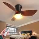 VOLISUN Small Ceiling Fans with Lights, 30in Flush Mount Ceiling Fan with Light and Remote, 3CCT Dimmable Low Profile Ceiling Fans with Light,Modern Ceiling LED Fan Light for Bedroom,LivingroomWood