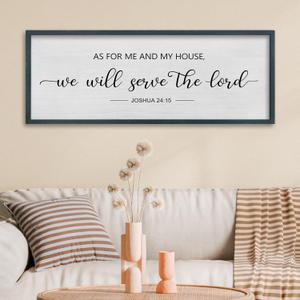 FZMHASLWW Christian Wall Decor Scripture Bible Verse As for Me and My House We Will Serve The Lord Sign Art 32"12" for Living Room Joshua 24:15 Religious Large Farmhouse Catholic Hanging (Black)