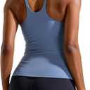 RUNNING GIRL Yoga Tank Tops for Women Built in Shelf Bra B/C Cups Strappy Back Activewear Workout Compression Tops (Blue)