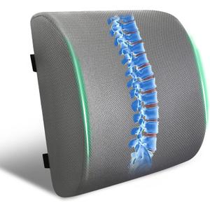 Lumbar Support Pillow for Office Chair and Car,Back Support for Office Chair,Charcoal Memory Foam Back Cushion with Breathable Mesh Cover,Double Adjustable Straps,Grey