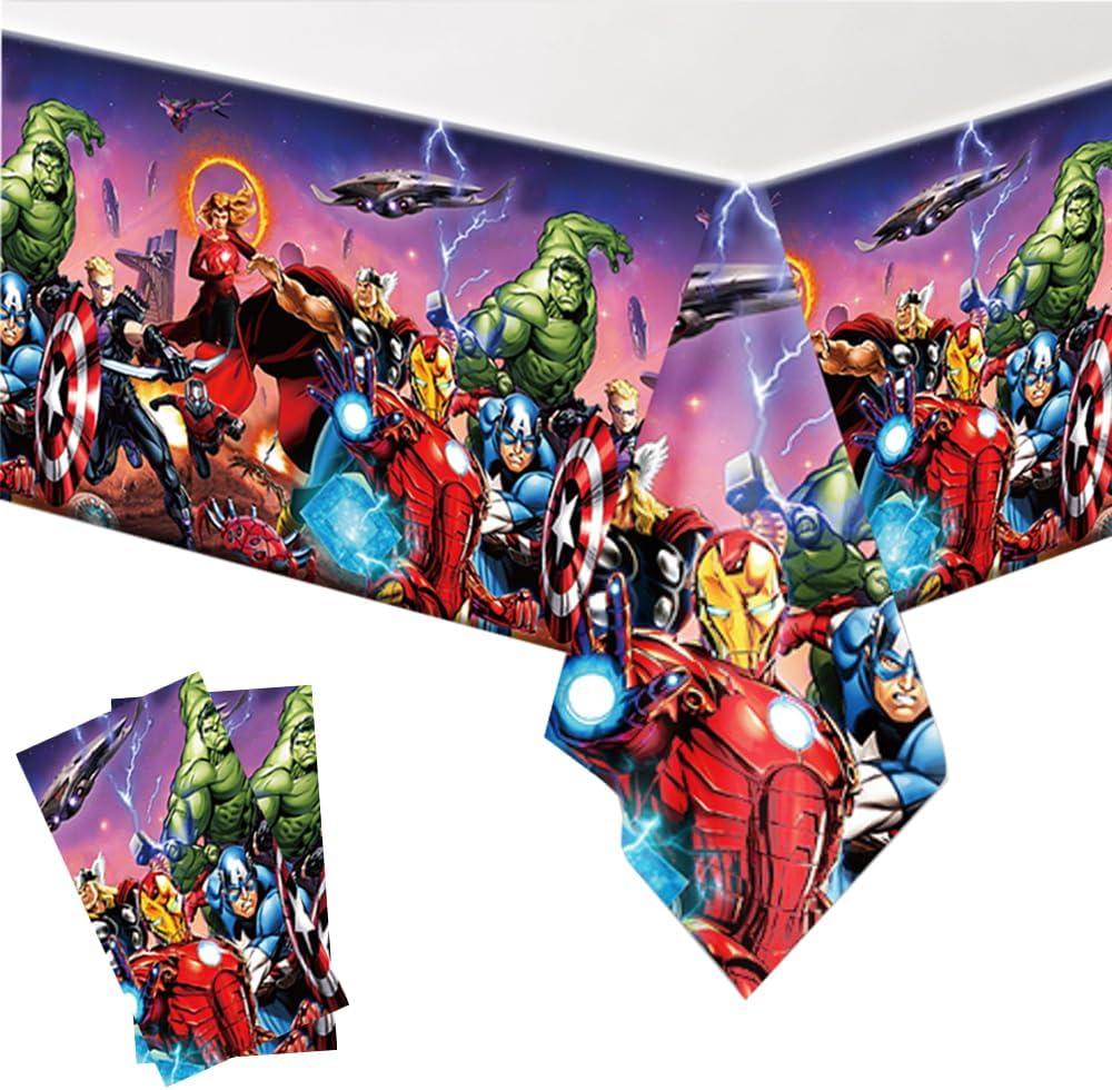 2Pack Super Hero Tablecloth Disposable Tablecover Birthday Party Supplies and Decorations for Kid Boy Baby Shower Rectangle Tables 70"X42" (Multi Color)