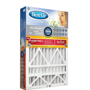 BestAir HW1625-13R-XCP3 Air Cleaning Furnace Filter, 16 in L, 25 in W, 13 MERV, 1500 to 1900 MPR, Cardboard Frame - pack of 3