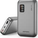AsperX Power Bank, 20,000mAh 65W USB-C Laptop Portable Charger, Digital Display, PD 3.0 Fast Charging Battery Pack for Laptop MacBook, iPad, iPhone 16/15/14/13 Series, Galaxy S24,  Dell XPS, Steam Deck (Silver)