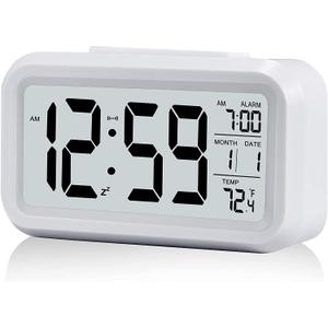 Kids Alarm Clock with Indoor Temperature, Battery Operated,Snooze Model,12/24H Display for Bedrooms Heavy Sleepers Kids Travel Bathroom Desk Smart Clock, (White)