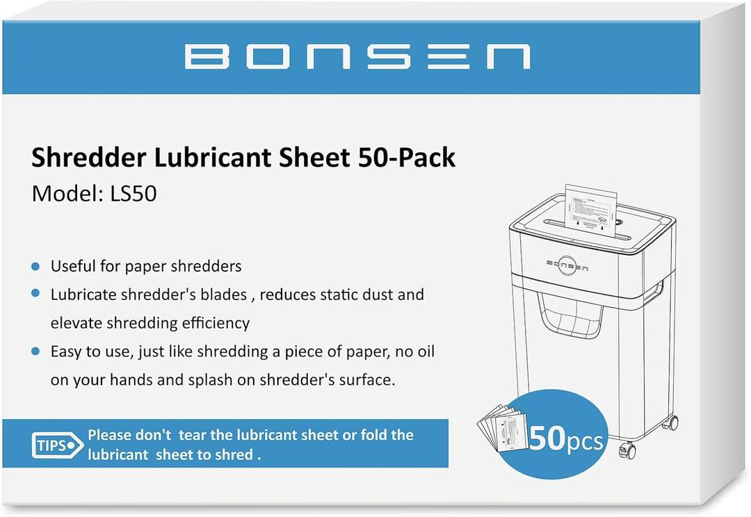 BONSEN Paper Shredder Sharpening & Lubricant Sheets-Pack of 50