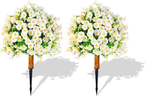 Jucgghk Vivid and Realistic Floral Art Pink/White Artificial Topiary Flowers,Set of 2 Beautiful Summer Plants for Front Door and Porch Decorations Wedding, Banquet, Funeral, Decorative Flowers(White)