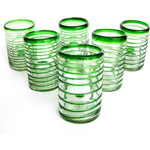 Emerald Green Spiral 14 oz Drinking Glasses (set of 6), Recycled Glass, Lead-free, Toxin-Free (Drinking)