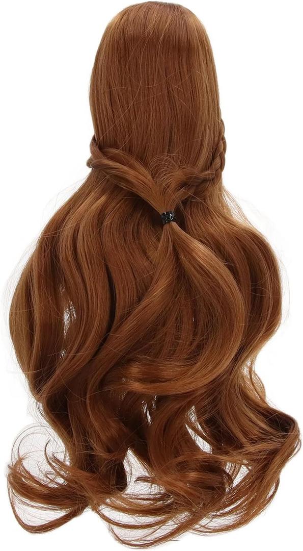 Pwshymi Doll Hair Wig, Long Curly Style with Neat Bangs for 1/3 BJD Doll 21 to 24cm Head Circumference, High Temperature Resistance Fiber Filament DIY Cutting (Light Brown)