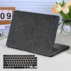 Funut for MacBook Pro 16 inch Case M5 2026 M4 2025 M3 M2 M1 2024-2021 A3429 A3428 A3403 A3186 A2991 A2780 A2485, Glitter PU Leather Hard Laptop Cover & Keyboard Cover for M4 Pro 16", Flash Gray