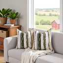 Tosleo Green Throw Pillow Covers 18x18 Set of 2 Boho Tufted Pillow Covers Striped Decorative Pillow Cases Chenille Pillow Cases Farmhouse Cushion Case Nuetral Textured Pillow Cover