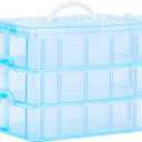 Sooyee Craft Storage Organizer,Hot Wheels Case,Sewing Box,3-Tier Plastic Organizer Box with Dividers, Storage Containers for Organizing Art Supplies, Fuse Beads,Washi Tape, Kids Toy,Blue