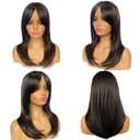 Long Wig with Bangs Black and Brwon Layered Wig for Women Natural Looking Heat Resistant Wigs (20 inch)