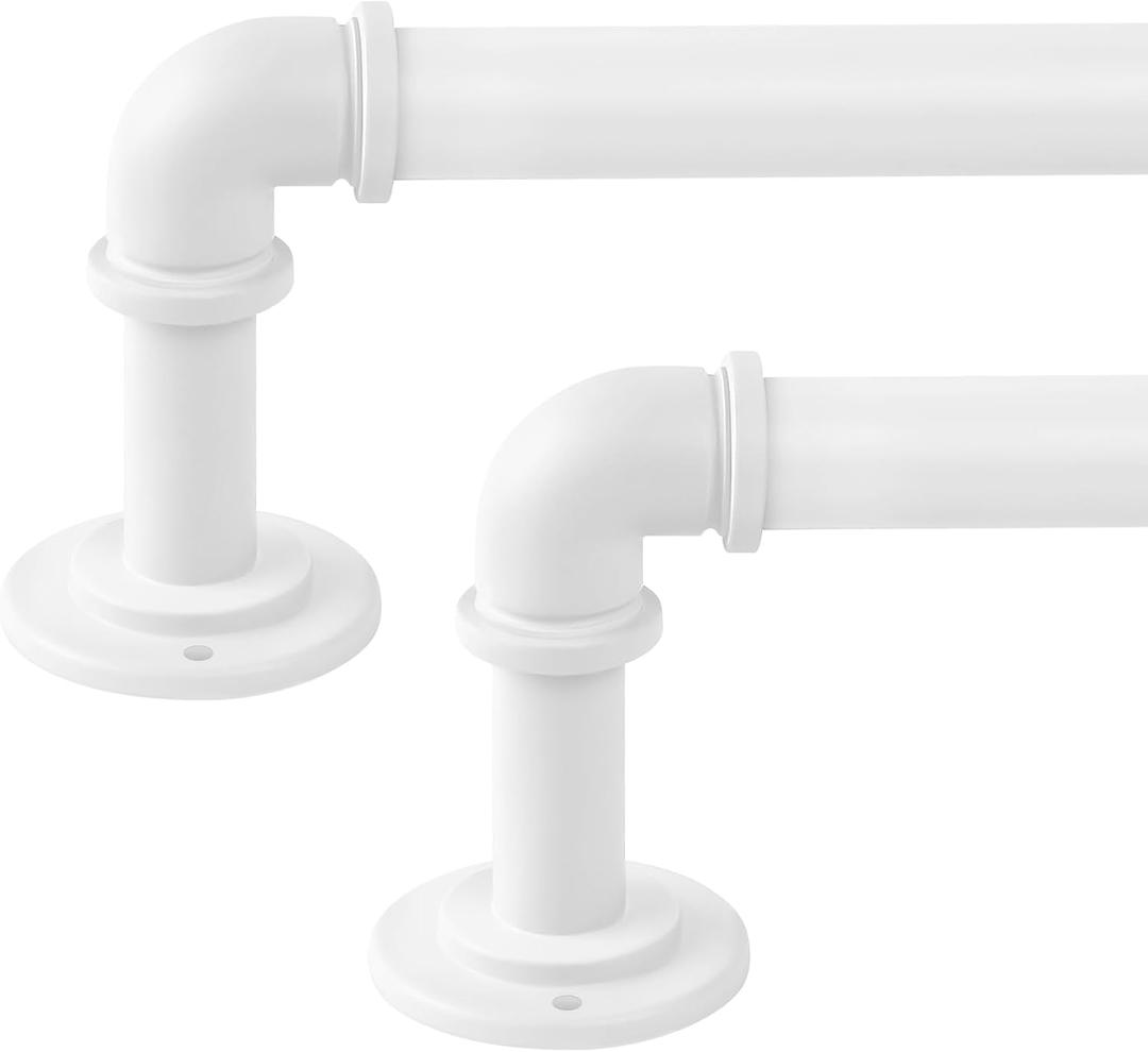 OLV 2 Pack White Industrial Curtain Rods for Windows 28 to 48 Inch(2.3 to 4 Feet), 1 Inch Diameter Blackout Wrap Around Adjustable Heavy Duty Window Drapery Rods, Indoor and Outdoor, Size: 18''-45''|2 Pack