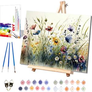 Flower Paint by Numbers for Adults with Framed Canvas-with Wooden Easel,Paint by Number on Canvas Flowers,DIY Acrylic Oil Painting Kits with Brushes Nice Gift Box for Home Wall Decor(16x20inch) (DKMT0048)