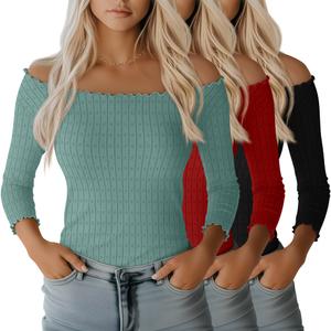 Velvelhall 3 Pack Women's 3/4 Sleeve Tops, 3-Color, Small (M)