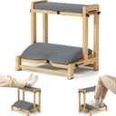 Double Step Foot Rest for Under Desk at Work,Adjustable Wooden Foot Stool with 4 Heights, Ergonomic Desk Foot Rest with Cushion for Office, Gaming & Study (Natural Color)