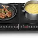Double Induction Cooktop 1800W, Portable 2 Burner Electric Cooktop with Button Control, 10 Power Levels, 4-Hour Timer, Child Lock, Low Power Continuous Heating, 110-120V