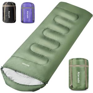 Atarashi Camping Sleeping Bag- 4 Seasons for Adults, Light, Warm, Extra-Large with Compression Sack- Great for Hiking, Backpacking & Outdoor Adventures (A7 Army Green/Wide(40''x87''))