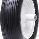 16" 4.80/4.00-8 Flat Free Solid Polyurethane Tire and Wheel, 1 Pack PU Airless Tires with 5/8" Ball Bearings 6" Iron Hub for Wheelbarrow/Hand Truck/Tool Cart/Garden Carts, 1 Pc, Vertical Grooves