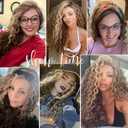 Fencca Brown Highlights Long Curly Wigs for Women Heat Resistant Synthetic Hair Brown Mixed Blonde Wave Curly Wig
