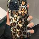 Mephoro Leopard Print Case for iPhone 14 Plus, Fashion Luxury Phone Case for Women and Girls Cute Aesthetic Shockproof Cover for 14 Plus Women Girls 6.7 inches (Borwn)
