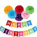 Fecedy Colorful Happy Birthday Banner Bunting Pre-Strung No DIY for Birthday Party Decorations (Multi)