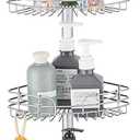 WPT Grey Shower Caddy Tension Pole for Bathroom, Stainless Steel Corner Shower Caddy Organizer Stand for Bathtub Shampoo Storage, 4 Tier Adjustable Shelves, 28.7 to 104.7 Inches
