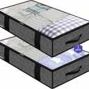Onlyeasy Foldable Underbed Bags 2 Pack - Blankets Clothes Comforters Storage Bag Breathable Zippered Organizer for Bedroom with Clear Window and 4 Handles, 39.4x19.7x5.9 in, Linen-like Grey, MXDUBBP2