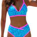popvil High Waisted Bikini Sets for Women Neon Two Piece Swimsuit Sexy High Cut 2026 Bathing Suit Largge