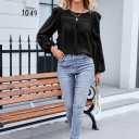 Women's Long Sleeve Blouse Loose Casual Crewneck Shirts Boho Floral Swiss Dot Ruffle Tops 2026 Spring Dressy Tunic