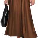 SEBOWEL Women Satin Maxi Long Skirt Silk Side Tie A Line Swing Midi Skirt Silky Flowy Ruffle Pleated Cocktail Party Skirts Size Medium