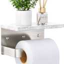 Gypie Toilet Paper Holder with Shelf, Extended Base Wall Mounted, Marble Toilet Roll Holder Brushed Nickel for Bathroom Washroom