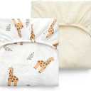 Momcozy Muslin Standard Fitted Crib Sheets, 52"x28", 2 Pack Soft Breathable Natural Cotton Baby Mattress Sheet, 360 Mattress Wrapping No Slip Boys Girls Neutral Toddler Bed Sheet, Bravery Giraffe